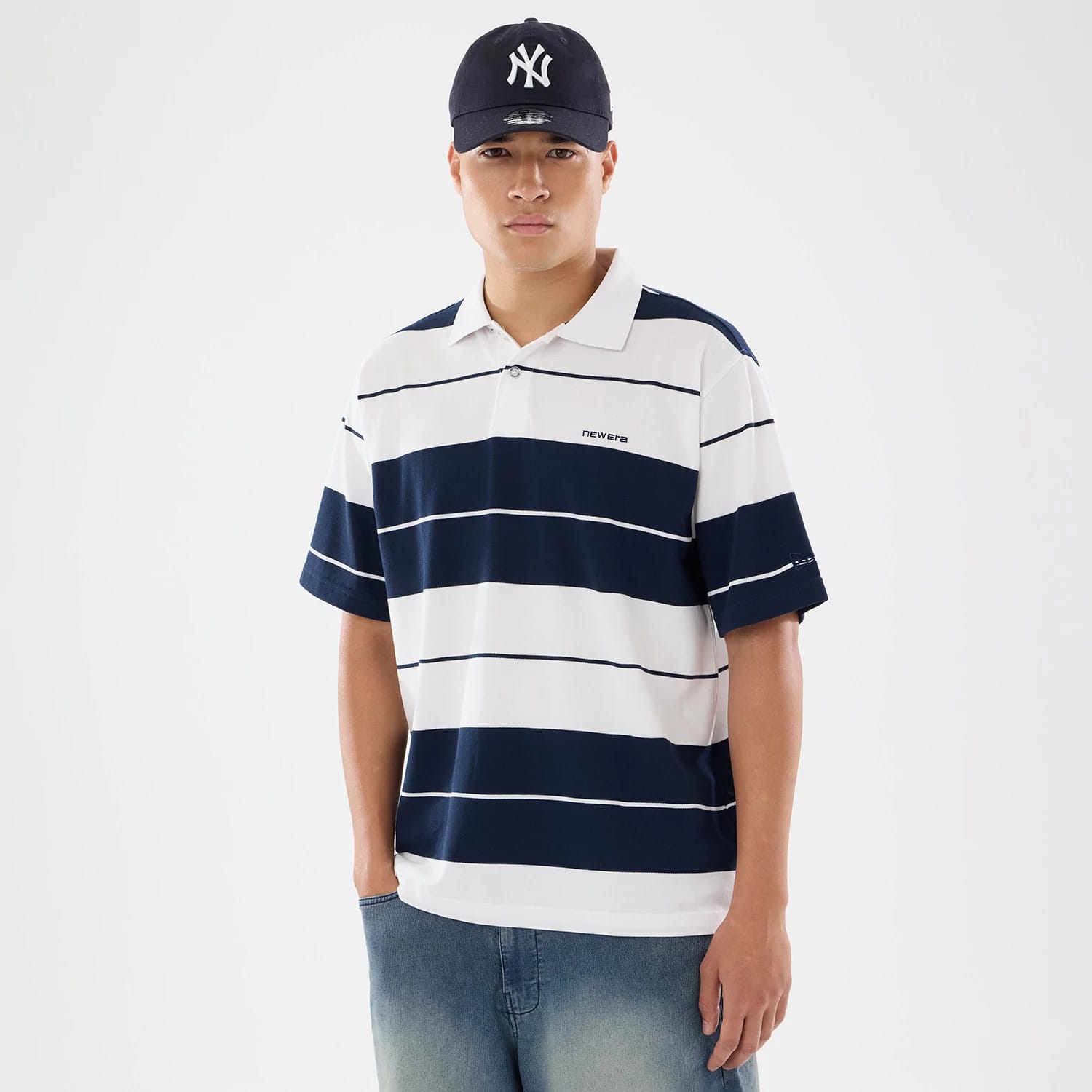 New Era Stripe White Polo T-Shirt