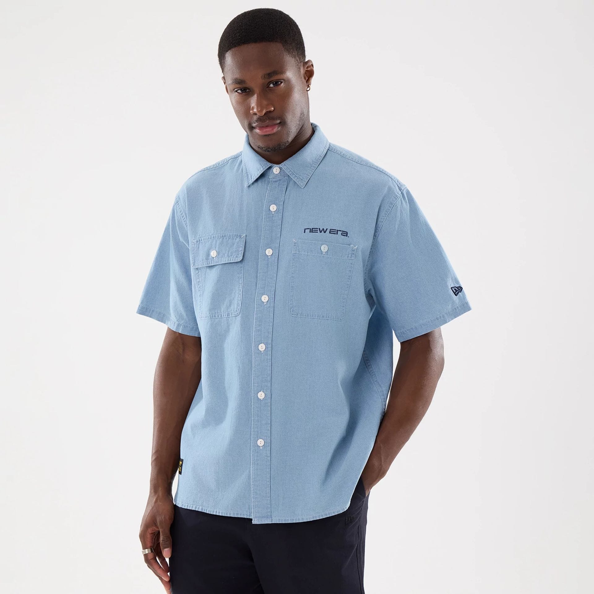New Era Originators Chambray Bright Blue Short Sleeve Shirt