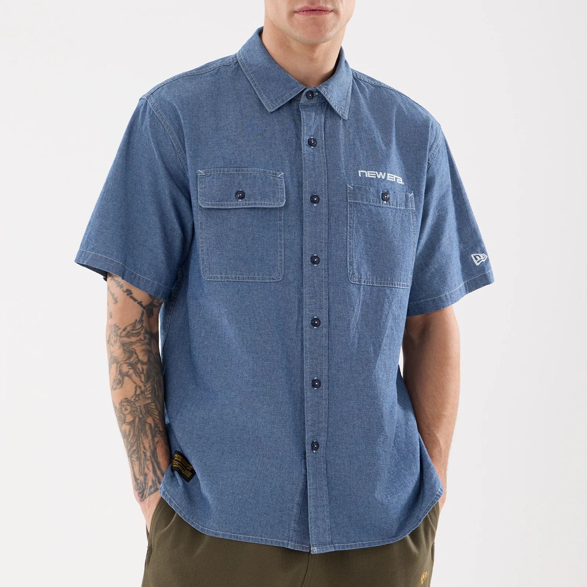 New Era Originators Chambray Dark Blue Short Sleeve Shirt