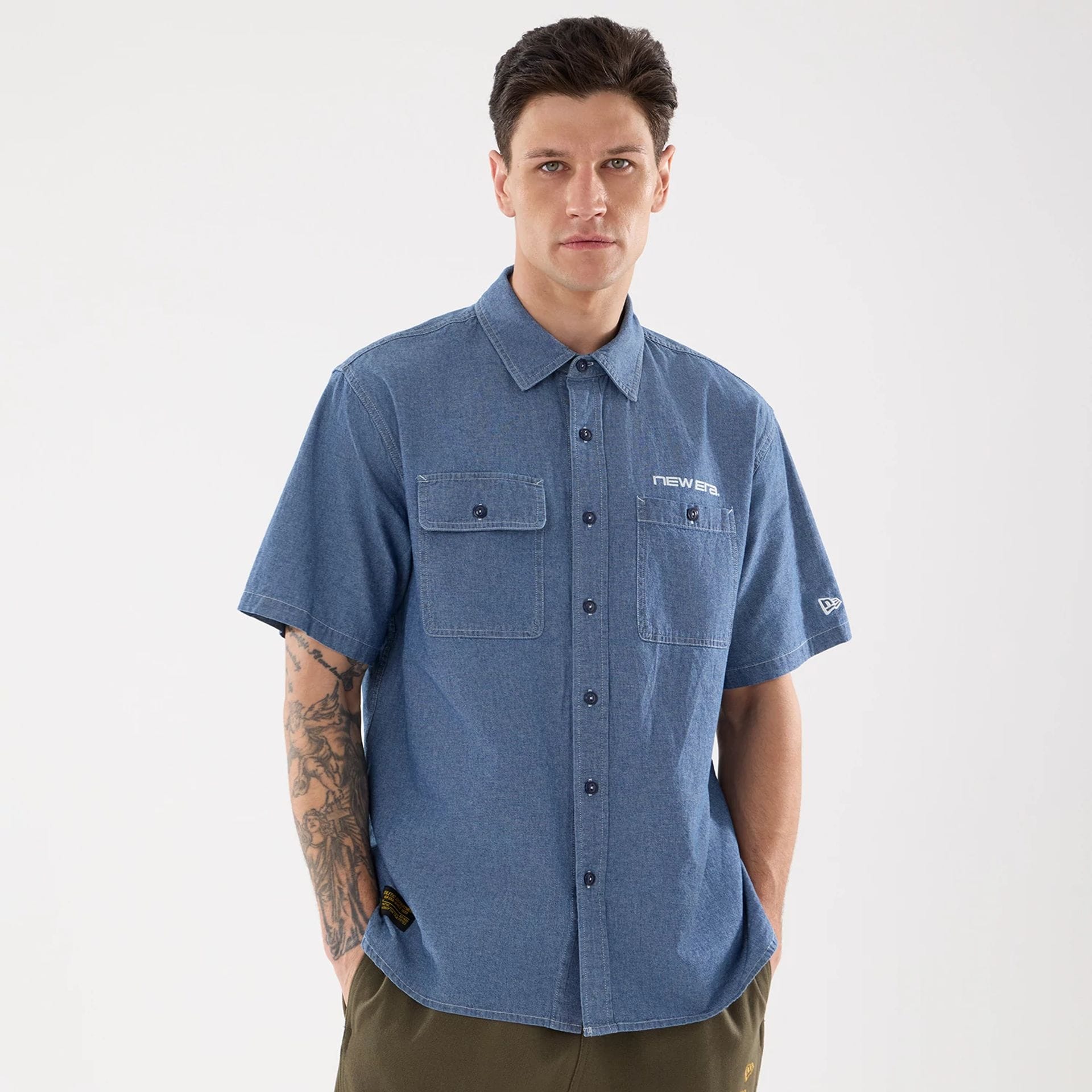 New Era Originators Chambray Dark Blue Short Sleeve Shirt