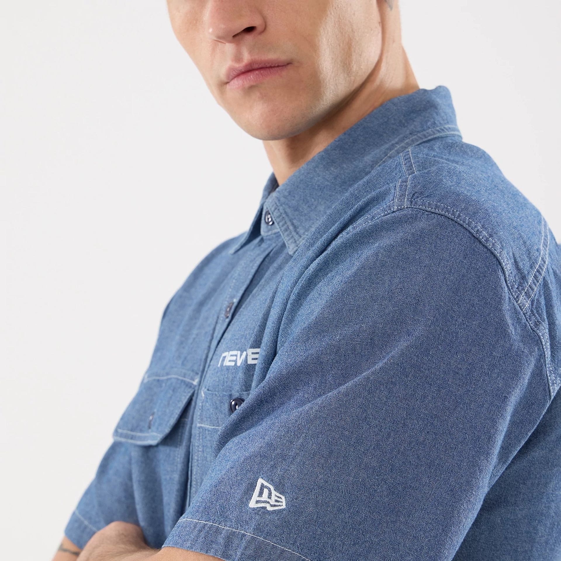New Era Originators Chambray Dark Blue Short Sleeve Shirt