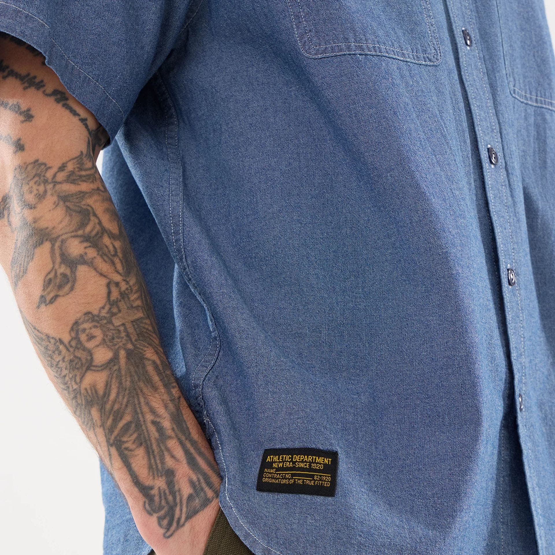 New Era Originators Chambray Dark Blue Short Sleeve Shirt