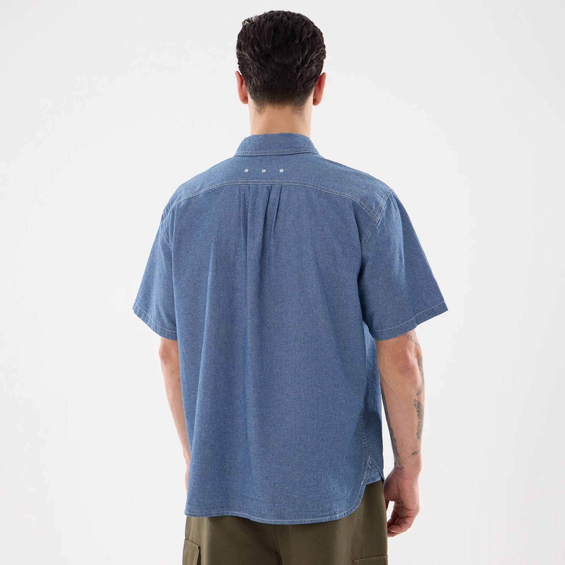 New Era Originators Chambray Dark Blue Short Sleeve Shirt