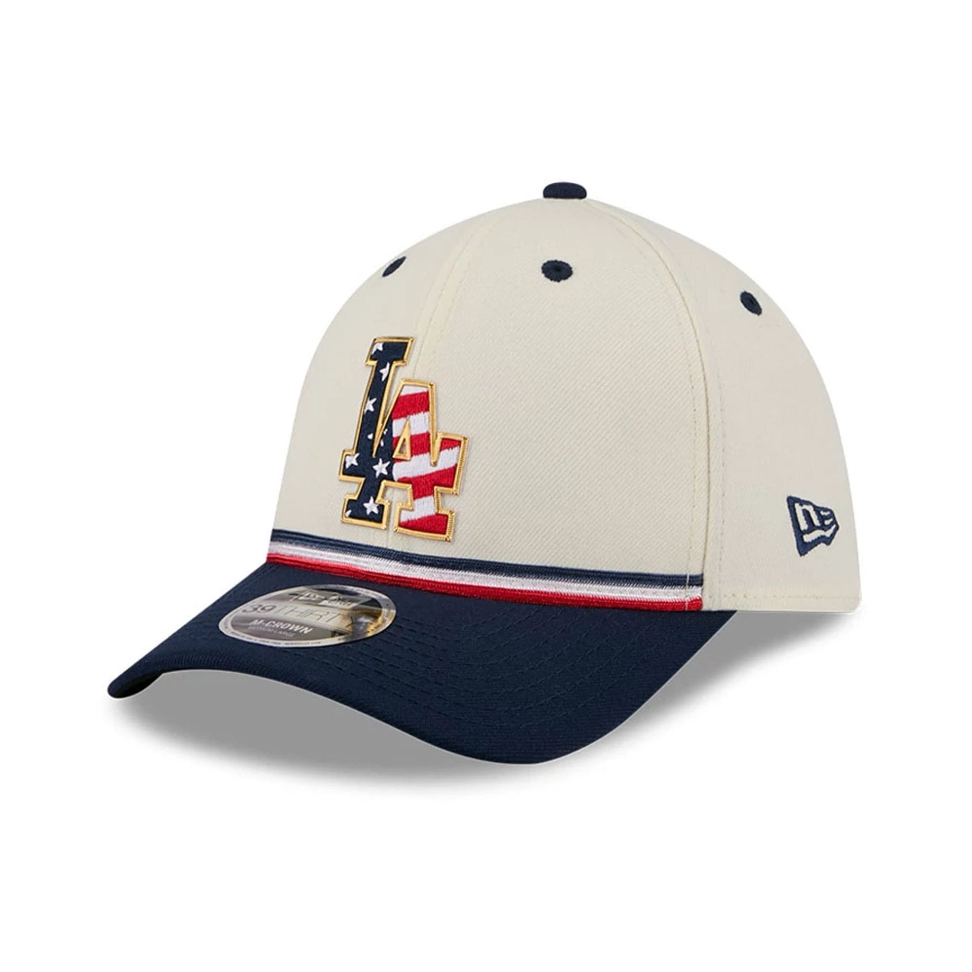 Dodgers MLB 4th Of July 2026 Cream 39THIRTY M-Crown Stretch Fit Cap