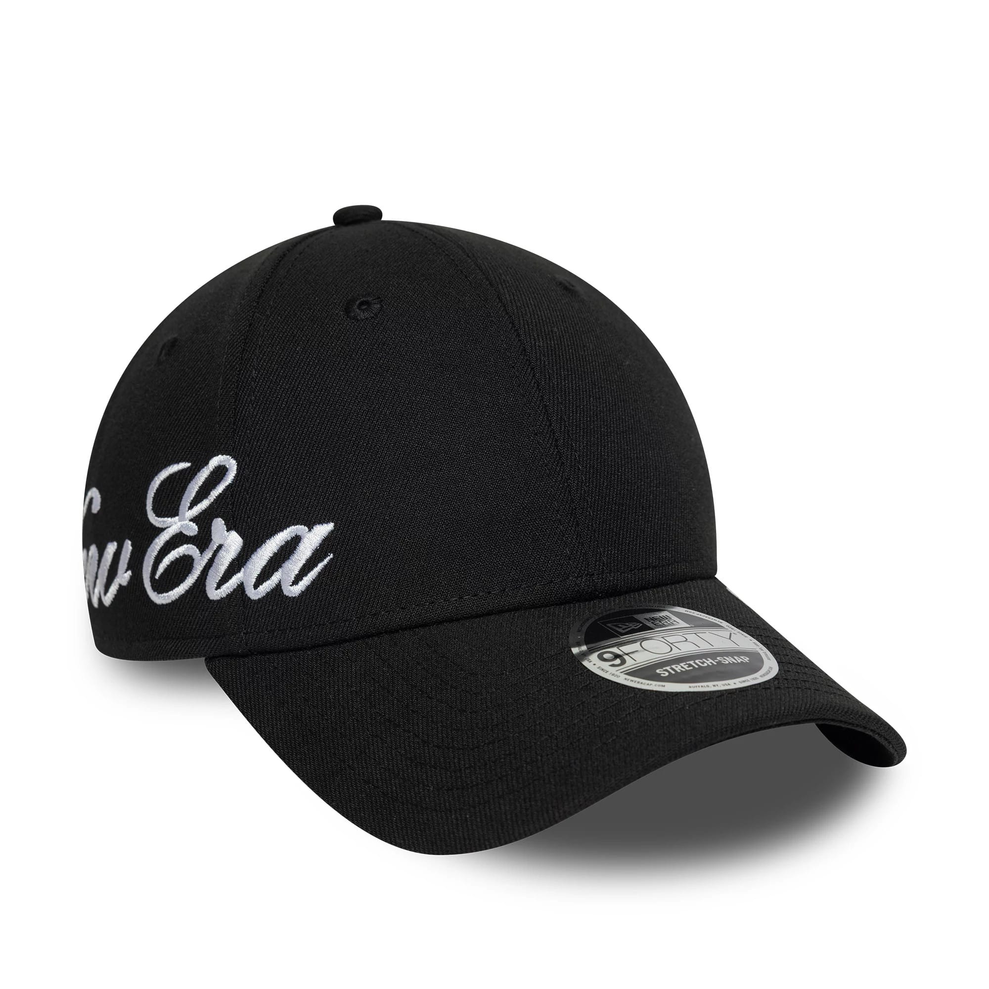 New Era Big Script Black 9FORTY Stretch Snap Adjustable Cap