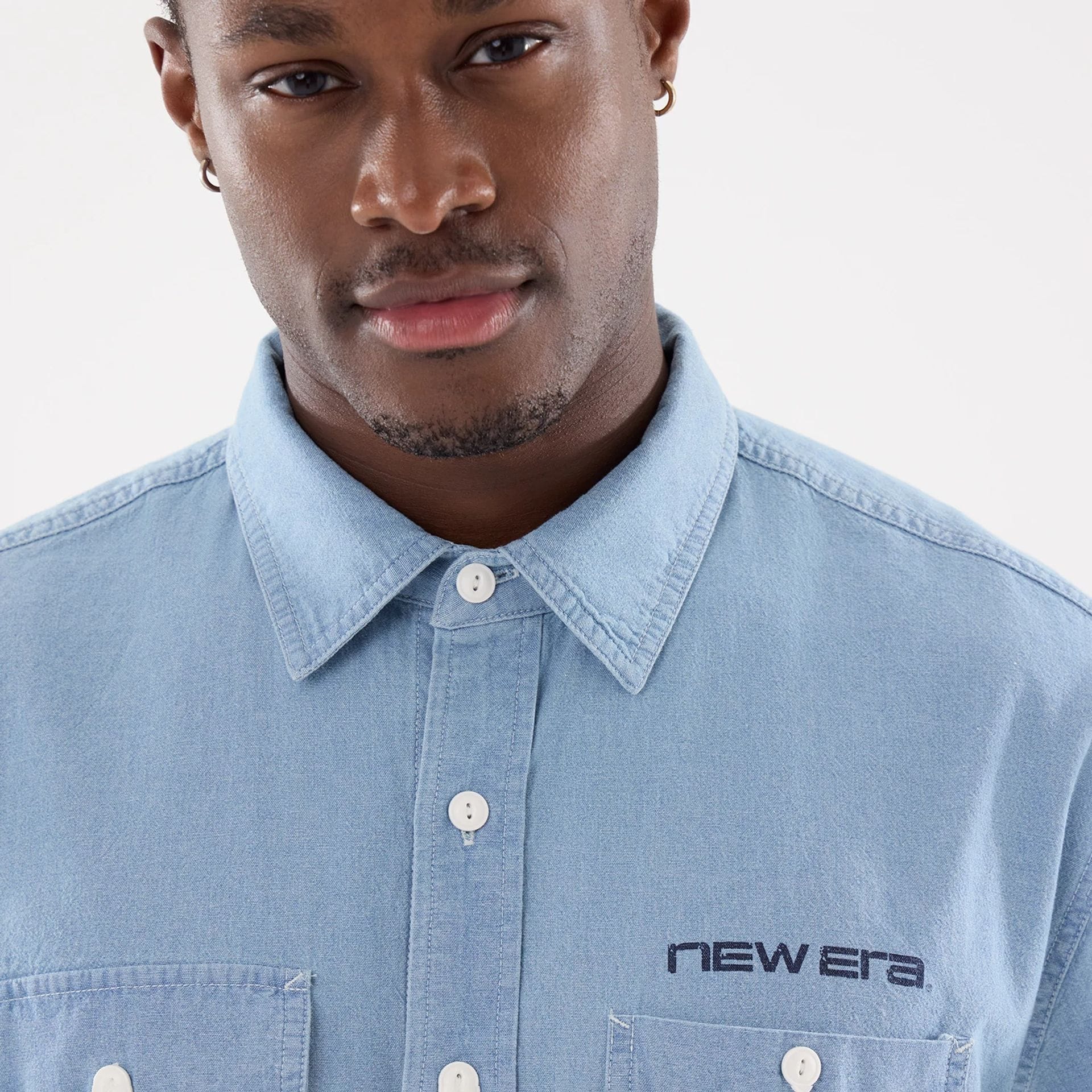 New Era Originators Chambray Bright Blue Short Sleeve Shirt