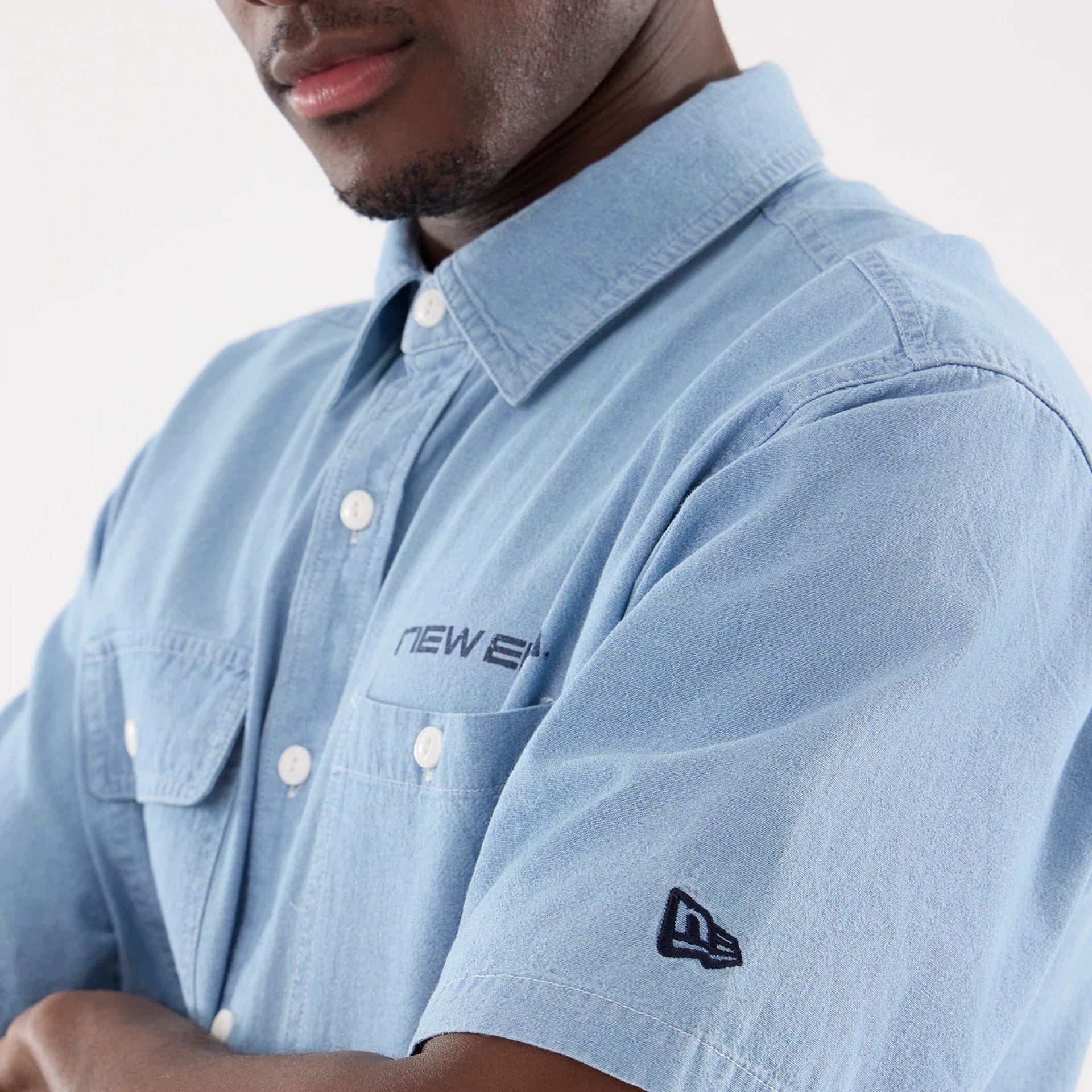 New Era Originators Chambray Bright Blue Short Sleeve Shirt