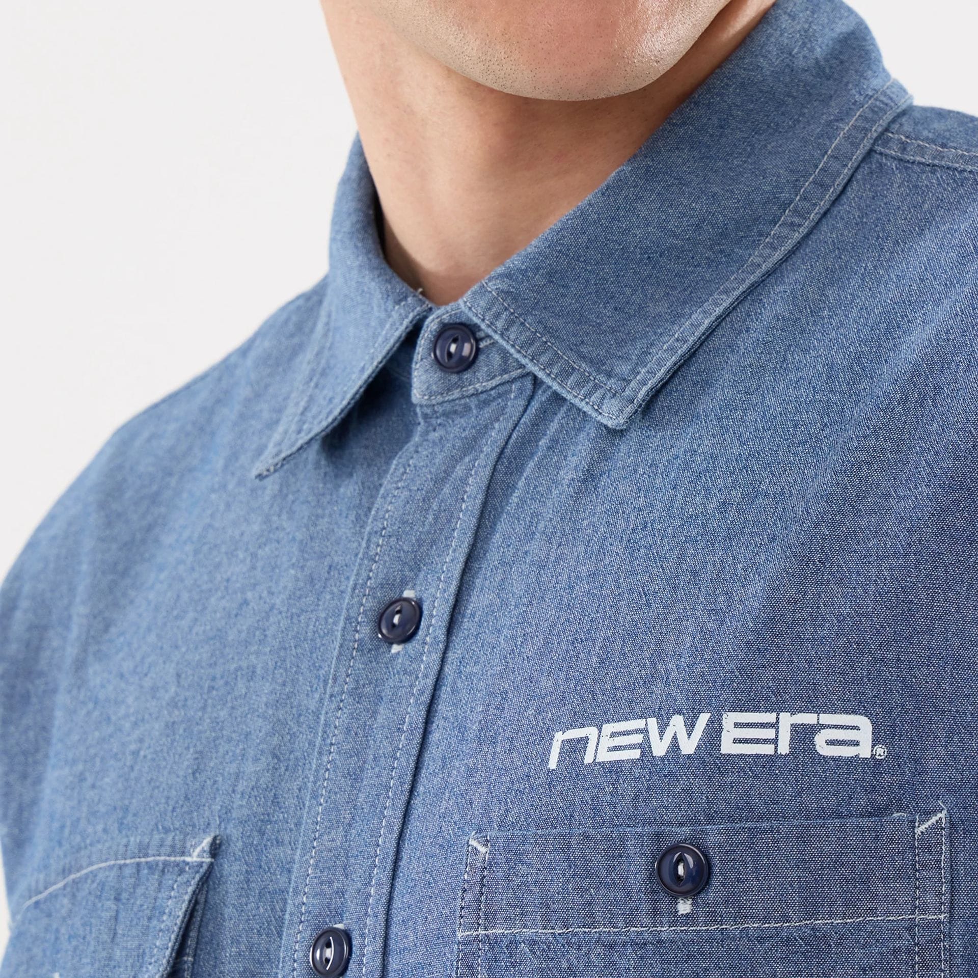 New Era Originators Chambray Dark Blue Short Sleeve Shirt